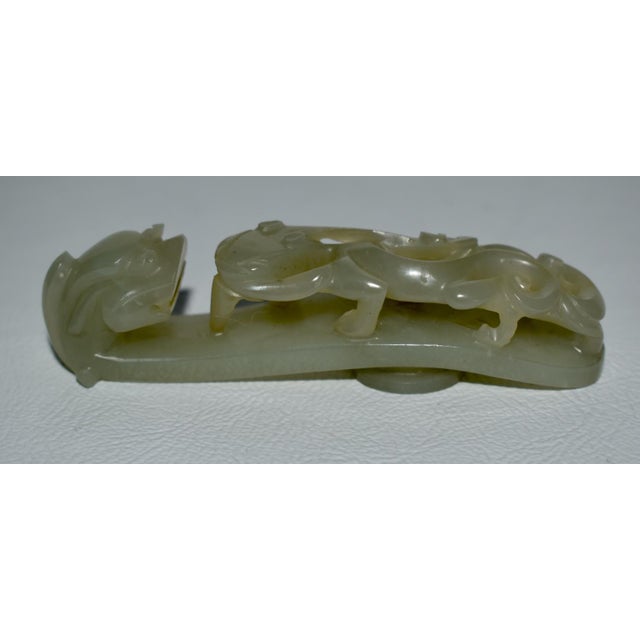 Chinese Antique Chinese Green Jade Dragon Belt Hook For Sale - Image 3 of 13