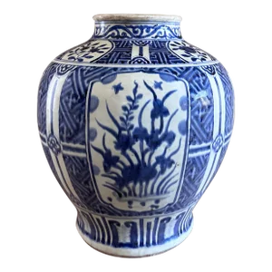 Antique Large Chinese Ming Dynasty Wanli Blue & White Chinoiserie Pot Vase Jar