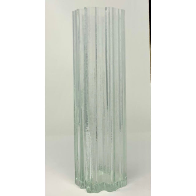 Classic tall Mid-Century bark/ice textured Scandinavian art glass vase. Stunning textured clear glass in cylindrical form....
