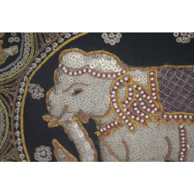 Boho Chic Embroidered Elephant Kalaga Wall Tapestry, 1980s For Sale - Image 3 of 16