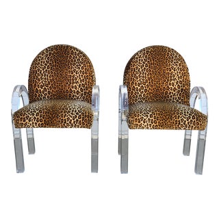 Charles Hollis Jones for Pace Leopard Print Waterfall Chairs - a Pair For Sale