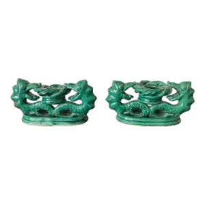 Green Glazed Dragon Candle Holders