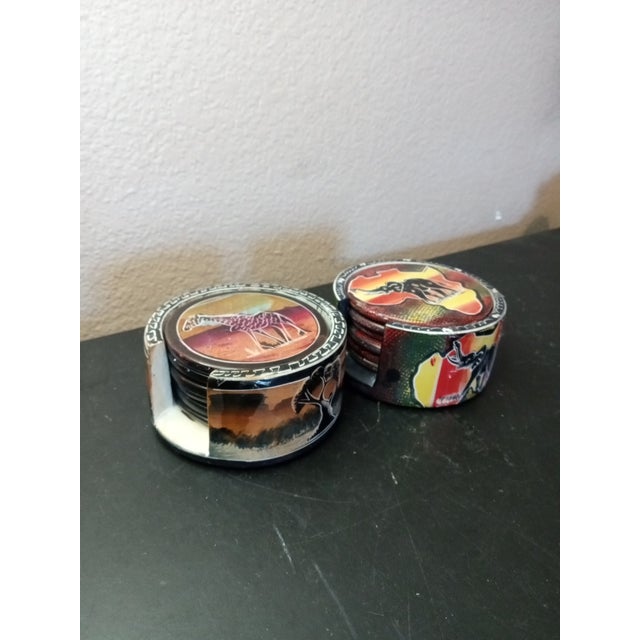 Safari 1980s Pair of Safari Theme Soapstone Coasters Set of 6 With Holder From Kenya For Sale - Image 3 of 5