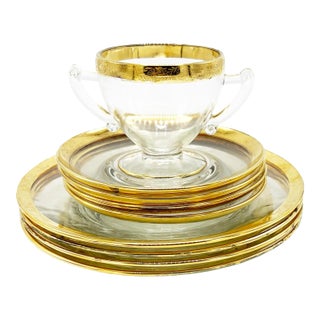 Mid Century Minton by Tiffin Glam Gold Rim Glass Serving Set - 9 Pieces For Sale