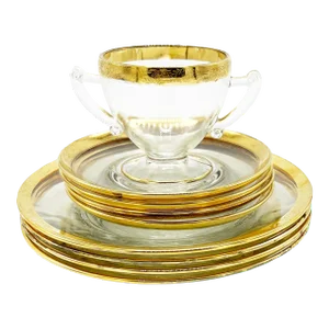 Mid Century Minton by Tiffin Glam Gold Rim Glass Serving Set - 9 Pieces
