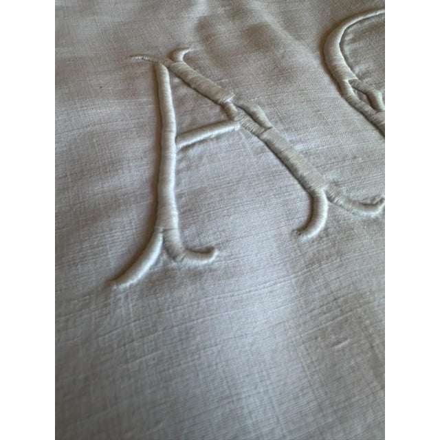 Linen Antique French Fine Linen Ag Monogram Sheet, Hand-Drawn Thread Openwork, Exquisite Crocheted Lace Edge For Sale - Image 8 of 14