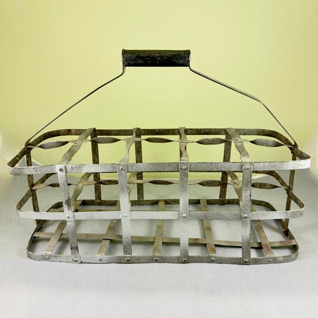 French French Galvanized Zinc 10 Compartment Wine Bottle Carrier For Sale - Image 3 of 14