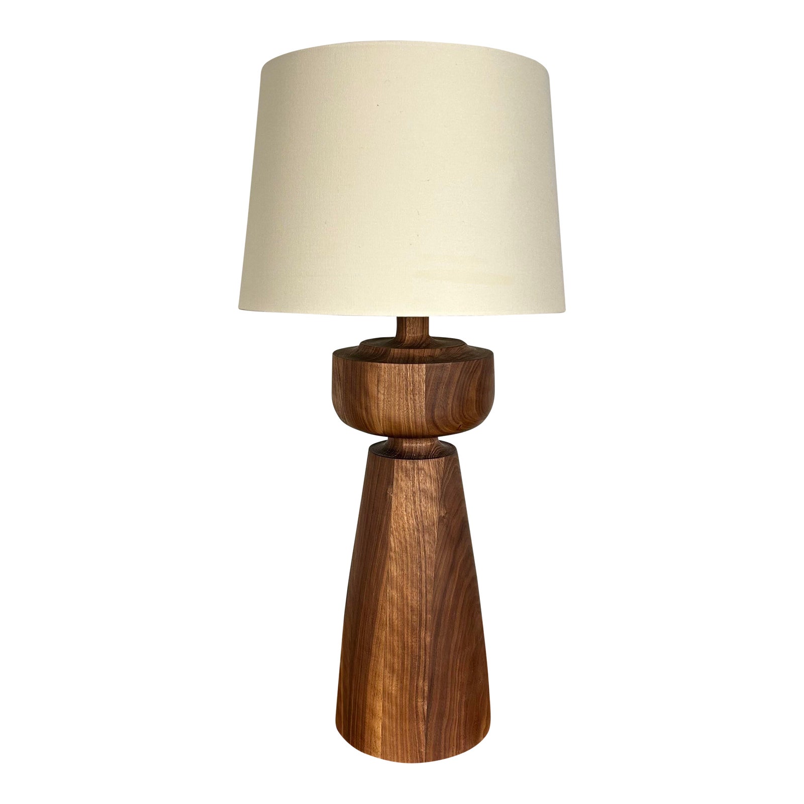 Studio Made Turned Wood Walnut Wooden Table Lamp Michael Rozell Model E