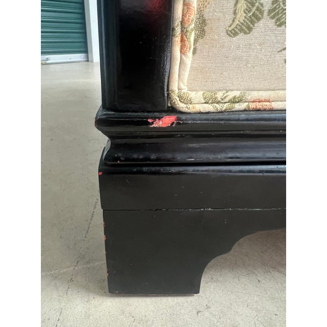 Vintage Chinoiserie Key City Custom Asian Style Black Lacquered Sofa With Floral Brocade Fabric For Sale - Image 11 of 12