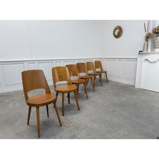 Beechwood Bistro Chairs from Baumann, 1950s, Set of 6 For Sale - Image 3 of 8