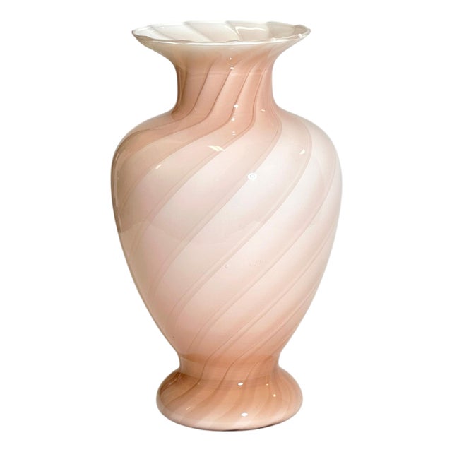 Murano Pink Cased Glass Vase with Optic Swirl, Italy, 1970s For Sale