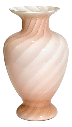 Murano Pink Cased Glass Vase with Optic Swirl, Italy, 1970s