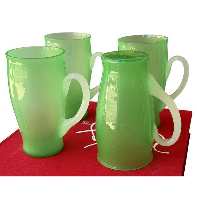 Steuben Glass Set of 4 Carder Steuben Art Deco Jade & Alabaster Glass Handled Tumblers For Sale - Image 4 of 4