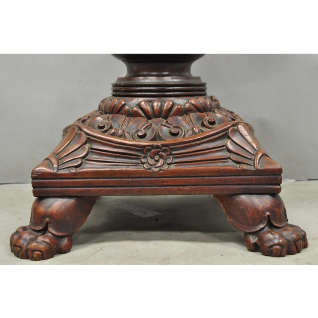 Red Antique American Empire Carved Mahogany Cannonball Paw Foot Pedestal Table Base For Sale - Image 8 of 18