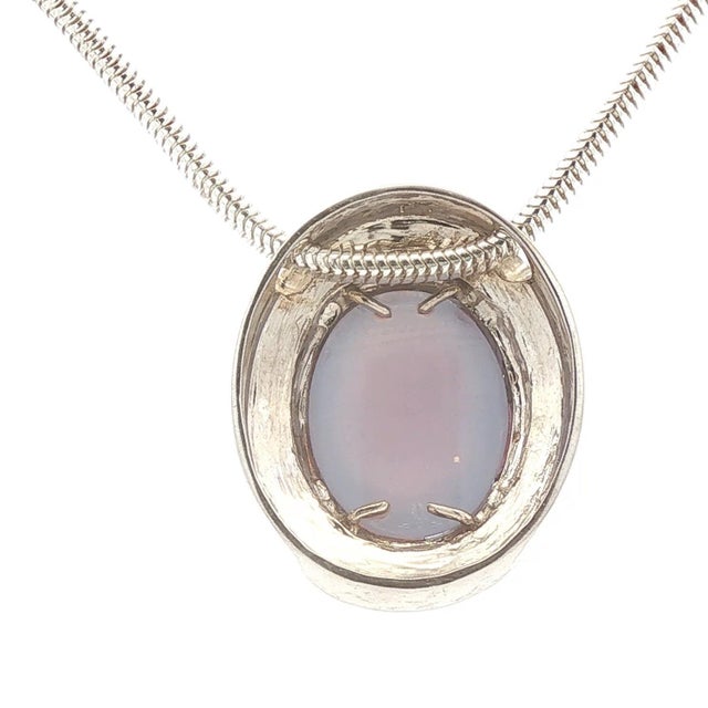 Contemporary Late 20th Century Blue Chalcedony Cabochon Pendant on Snake Chain For Sale - Image 3 of 3