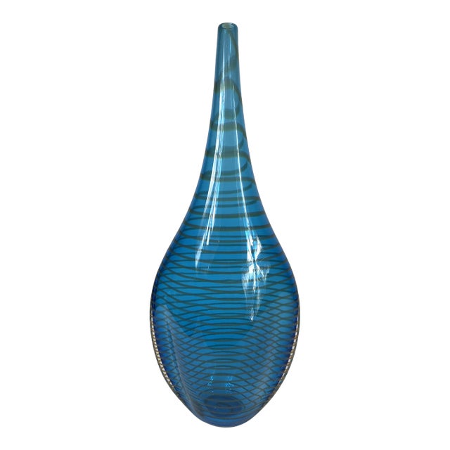 Early 21st Century Glass Blue Color Vase Signed John Geci For Sale