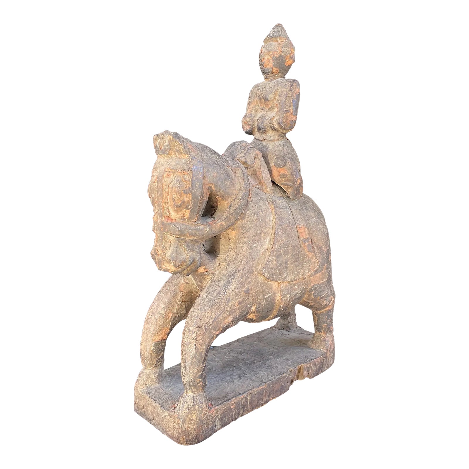 Early Indian Horse With Rider Sculpture | Chairish