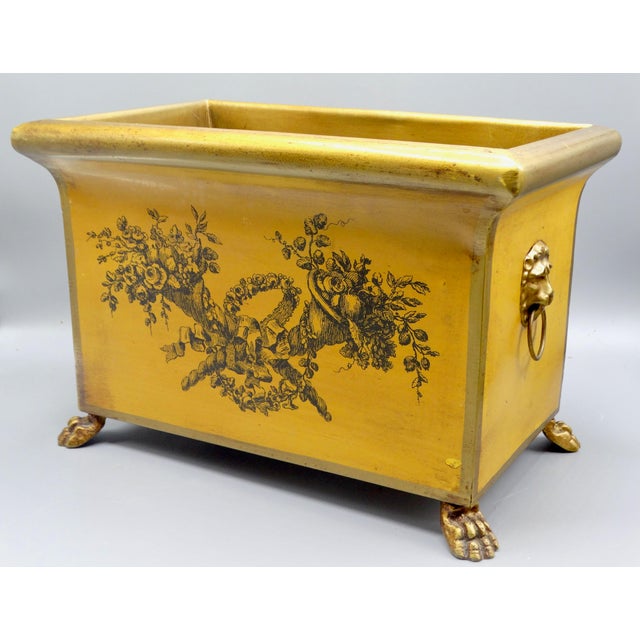 Antique French Mustard Color Toleware Jardiniere Cachepot For Sale - Image 11 of 14