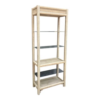 1970s Henry Link Taupe Wicker Lighted Shelf For Sale