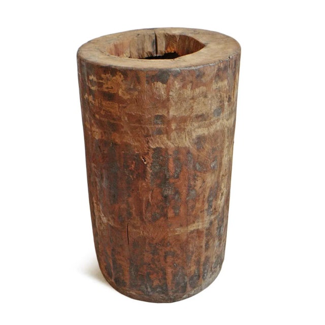 Antique wood carved butter churn pot from North India. Originally used in the villages to store grain and/or make yogurt...