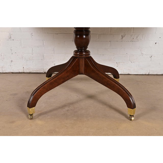 Baker Furniture Style Regency Banded Cherry Wood Pedestal Extension Dining Table, Newly Refinished For Sale - Image 11 of 13