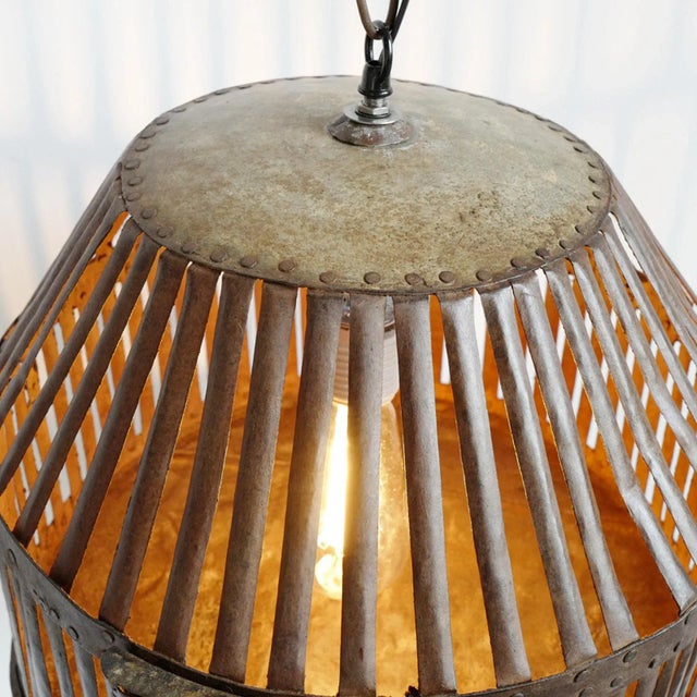 Mid 20th Century Vintage Industrial Rustic Iron Cage Rustic Pendant Light For Sale - Image 5 of 7
