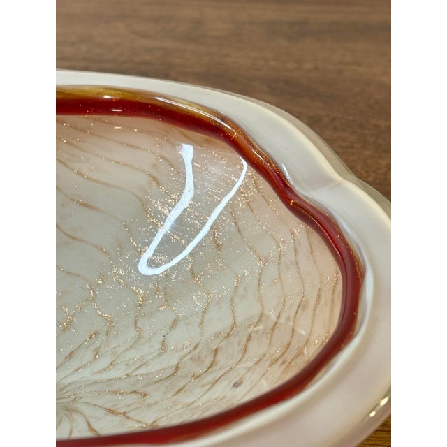 Vintage Murano Art Glass Bowl, Gold Flake White Cased Italian Centerpiece For Sale In Miami - Image 6 of 8