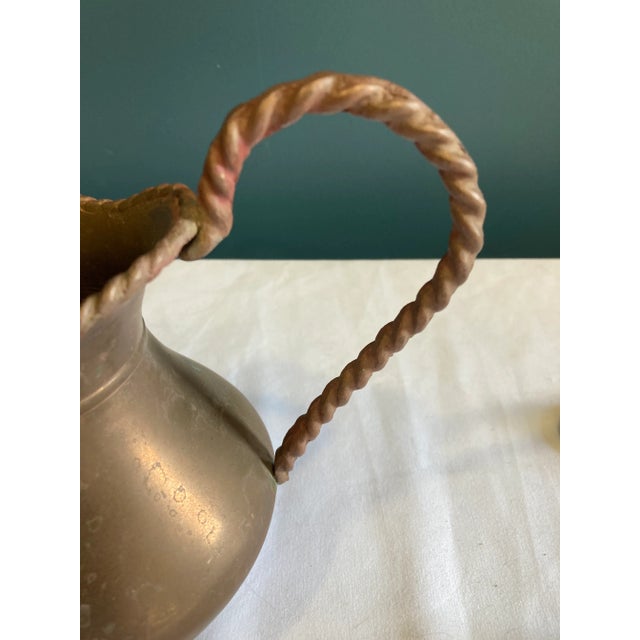 Mid-Century Modern Vintage Hammered Brass Pitcher With Twisted Handle For Sale - Image 3 of 13