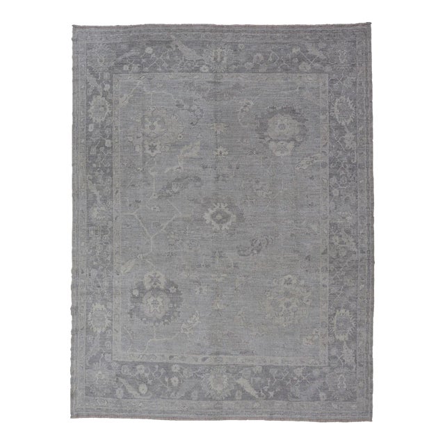 Turkish Oushak Hand Knotted With Floral Motifs by Keivan Woven Arts 10'4 X 14'0 For Sale