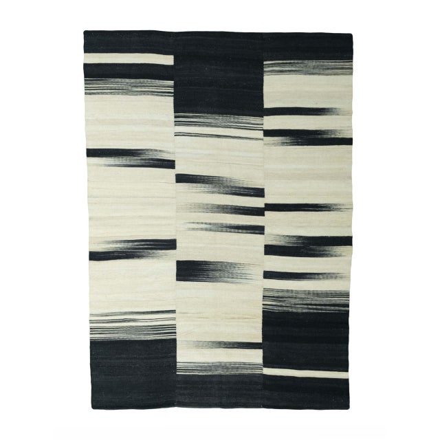 Designer Kilim Fars 242 X 170 Cm - Modern Design in Black & Natural White For Sale - Image 9 of 9