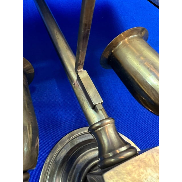 Italian Brass Two-Light Wall Sconces With Original Ivory Shades - Pair For Sale - Image 9 of 15