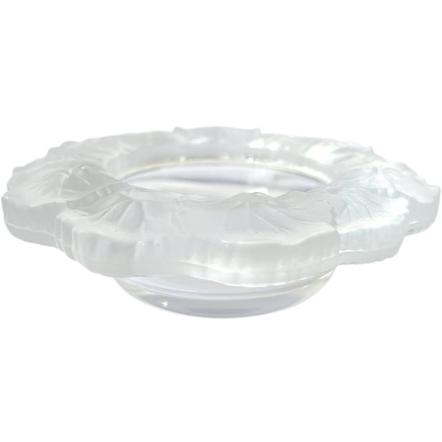 1980s Frosted Crystal Floral Wine or Champagne Bottle Coaster, Lalique Attributed Honfleur Geranium Pattern France – Sold Individually For Sale In Jacksonville, FL - Image 6 of 10