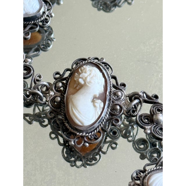 Vintage Mid-Century Cameo Filigree Link Bracelet, Circa 1940s For Sale - Image 4 of 10