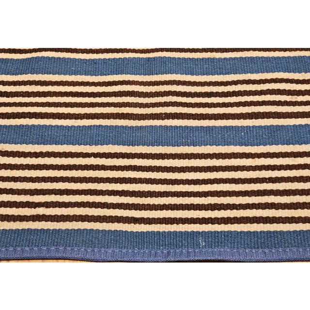 Antique Mexican Saltillo Serape Flat-Woven Kilim Blanket With Royal Blue, Ivory, Brown For Sale - Image 11 of 12