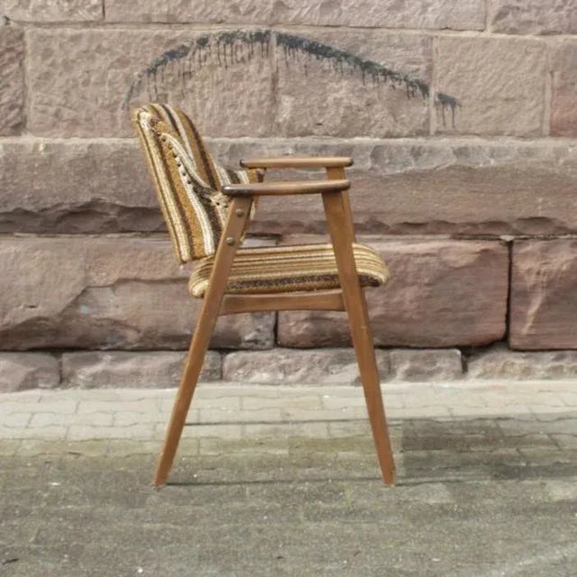 Mid-Century Modern Vintage Scandinavian Style Armchair with Striped Upholstery For Sale - Image 3 of 4