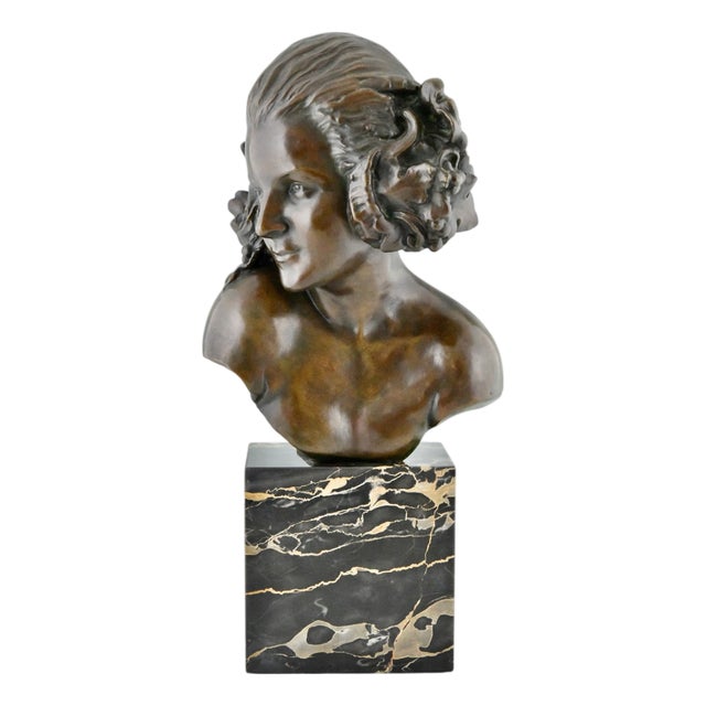 Maxime Real Del Sarte, Art Deco The Fauness Bust, 1921, Bronze on Marble Base For Sale
