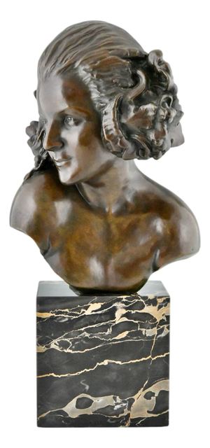 Maxime Real Del Sarte, Art Deco The Fauness Bust, 1921, Bronze on Marble Base