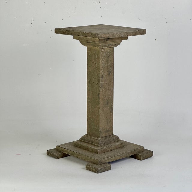 Antique Neoclassical Style Wooden Pedestal Plinth Display Stand in Olive Green For Sale - Image 4 of 8