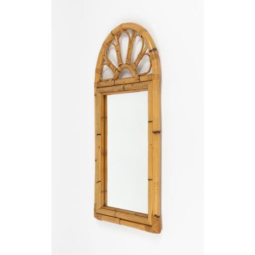 Wood Mid-Century Modern Arch Wall Mirror in Bamboo and Rattan, 1970s For Sale - Image 7 of 12