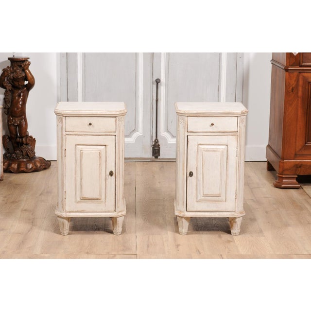 Wood Swedish Gustavian 1880s Light Gray Nightstands with Drawers and Doors - A Pair For Sale - Image 7 of 12