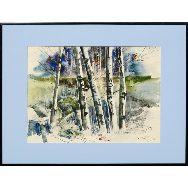 "Birch Trees" Impressionist Watercolor Landscape by John Salminen Circa 1980s-1990s For Sale - Image 9 of 9