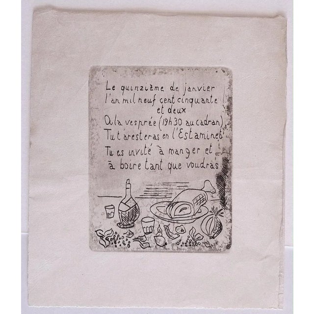 Invitation is an original modern artwork by an anonymous artist 1952 Original etching. Good condition. Passepartout...