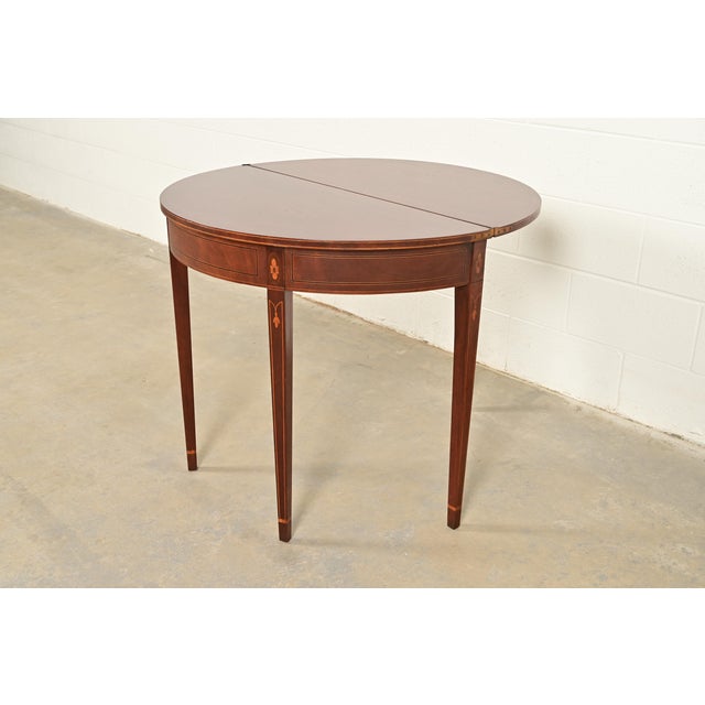 Brown Baker Furniture Federal Inlaid Mahogany Flip-Top Demilune Console Table or Entry Table For Sale - Image 8 of 13