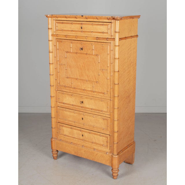 French Country French Faux Bamboo Secretaire à Abattant, or Drop Front Desk For Sale - Image 3 of 9