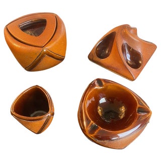 Havana Brown Smocking Kit in Saddle Leather and Earthenware from Longchamp, 1950, Set of 4 For Sale