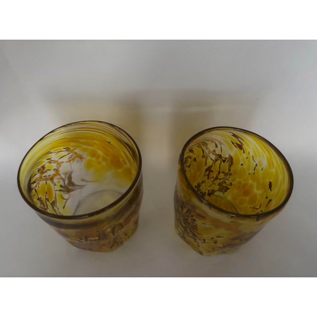 Yellow Vintage Murano Goti De Fornasa Amber Yellow & Brown Swirl Art Glass Tumblers — Pair For Sale - Image 8 of 12