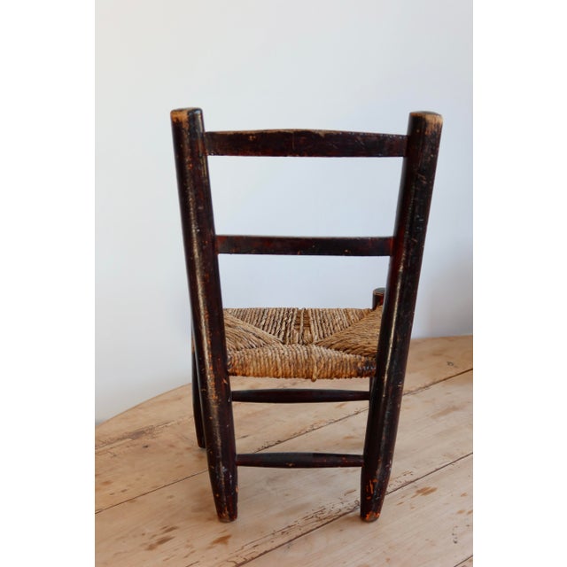 Rustic Small Antique Children's Chair in Wood with Straw Seat, 1950s For Sale - Image 3 of 8