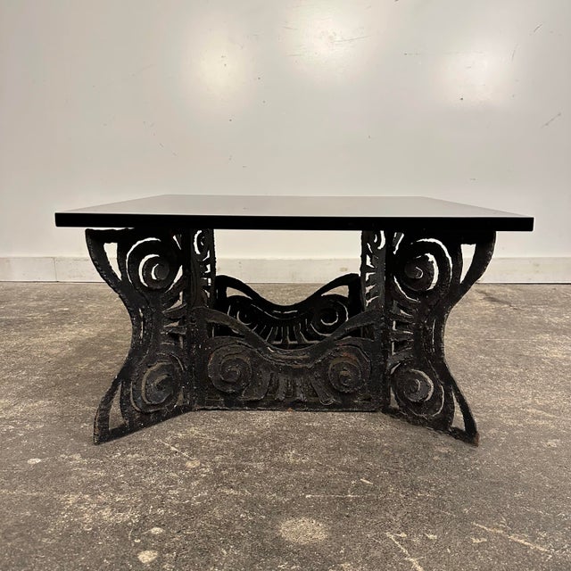 Brutalist Whimsical Torch Cut Side Table Smoked Glass Sculpted Metal For Sale - Image 4 of 12