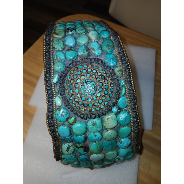 Gemstone Vintage Turquoise Tibetan Headdress For Sale - Image 7 of 12