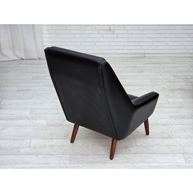 Danish Highback Armchair in Black Leatherette and Teak, 1970s For Sale - Image 14 of 18